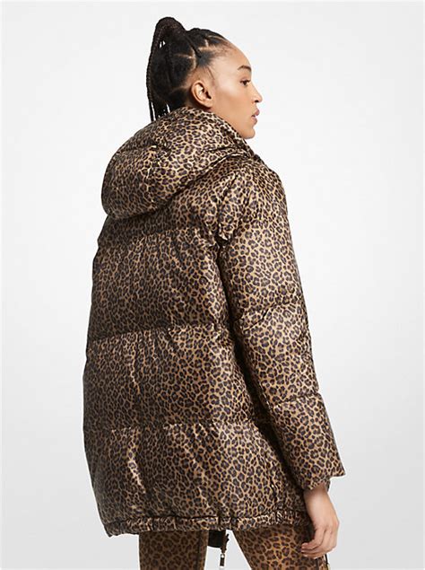 michael kors leopard print jacket faux fur large|Oversized Leopard Print Ciré Puffer Coat .